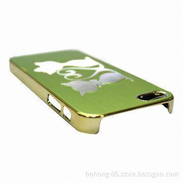 Case for iPhone 5, Made of Metal + PC, Leather PC Stereo Footmark Metal Piece